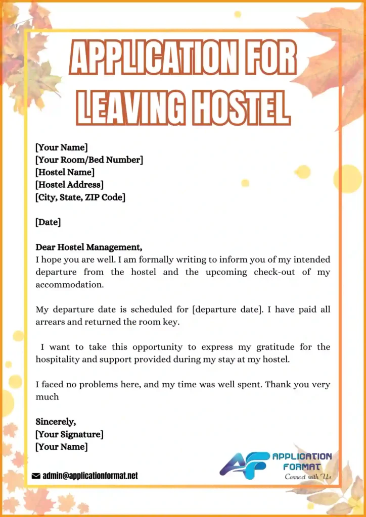 Application For Leaving Hostel