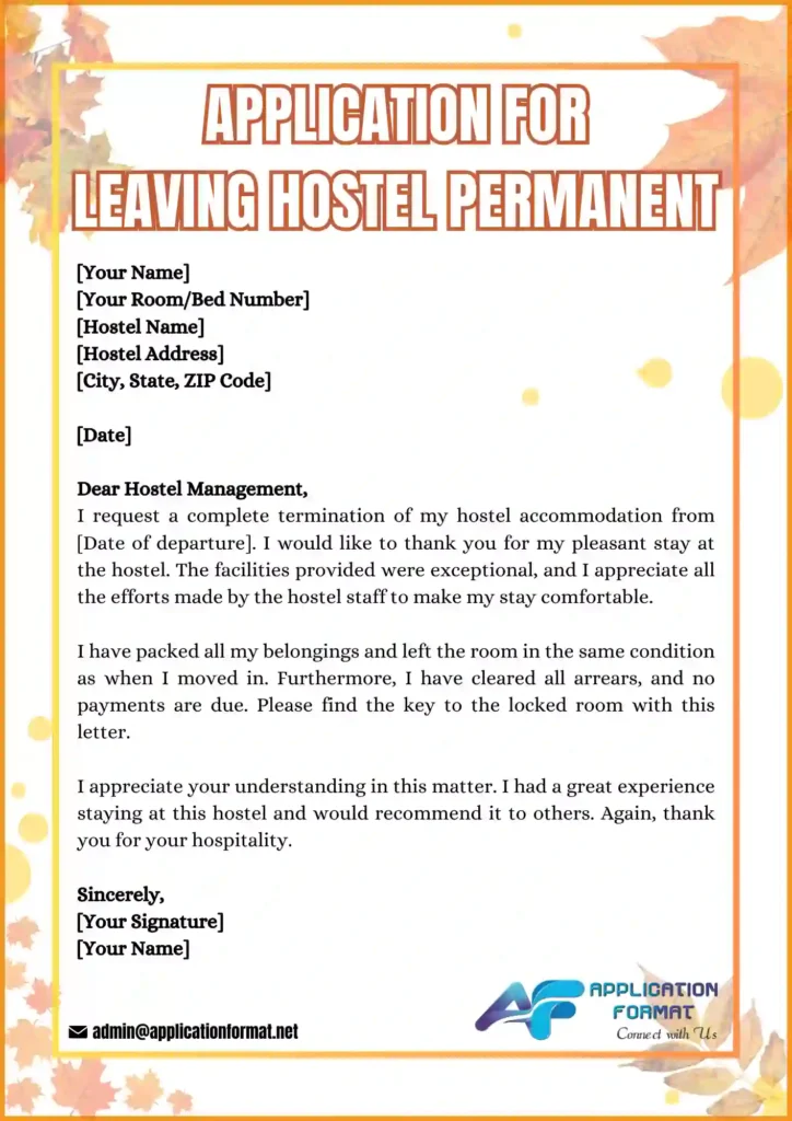 Leaving Hostel Application from Studenta