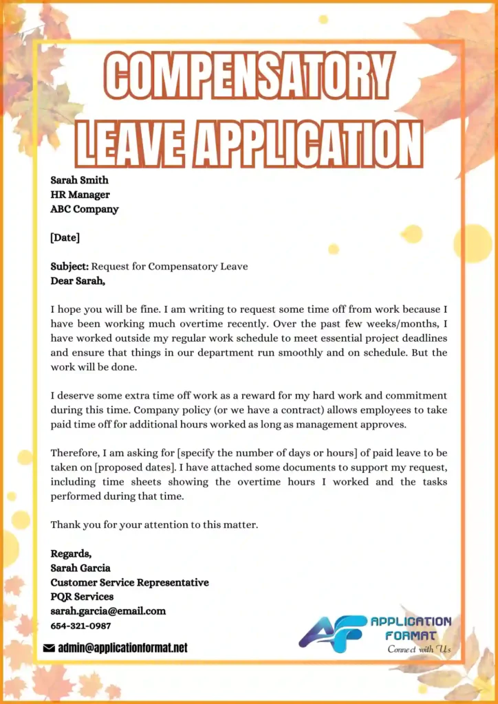Compensatory Leave Application For Office  