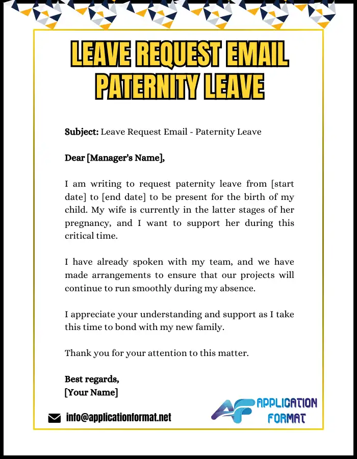Leave Request Email to Manager – Paternity Leave