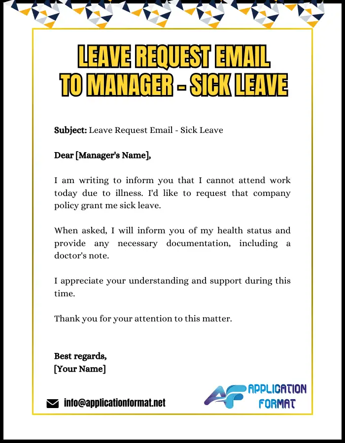 Sample : Leave Request Email to Manager – Sick Leave