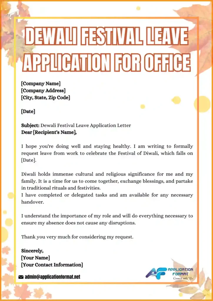 Leave Application For Dewali Festival In Office