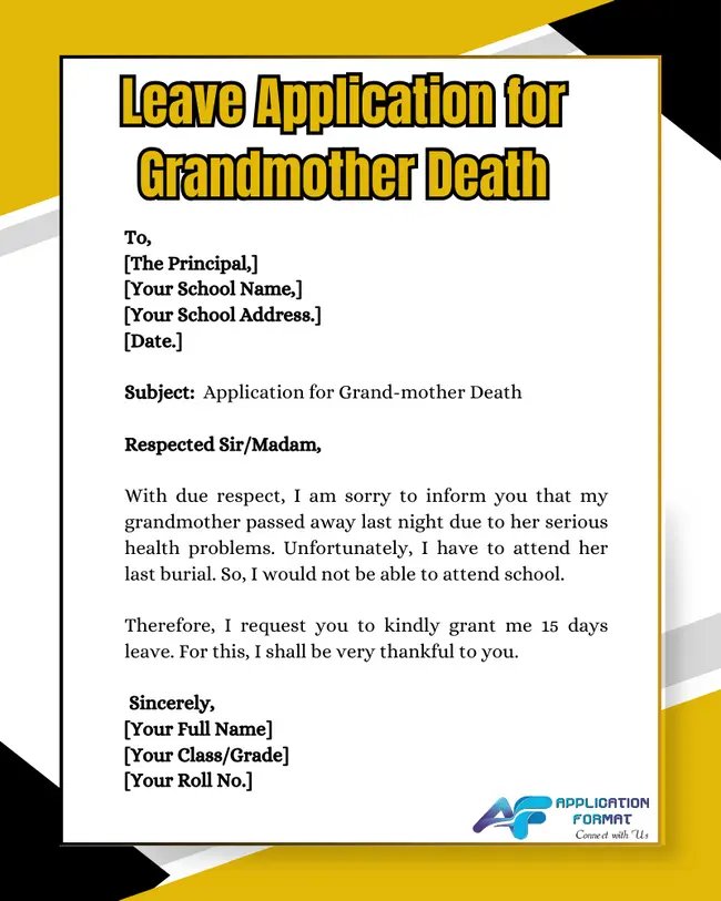 School & College Leave Application: Request for Absence Due to Grandmother's Death