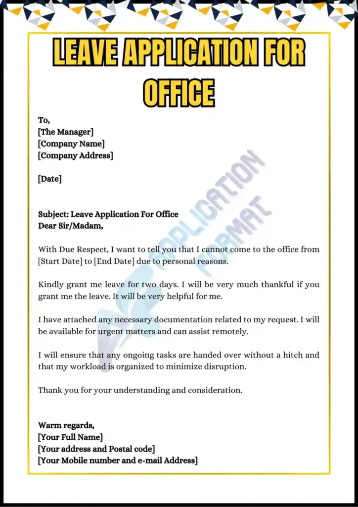 Template of Leave Application For Office 