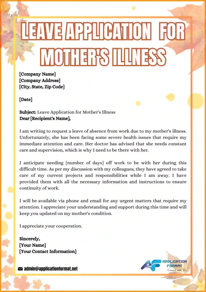 Leave Application for Mothers Illness