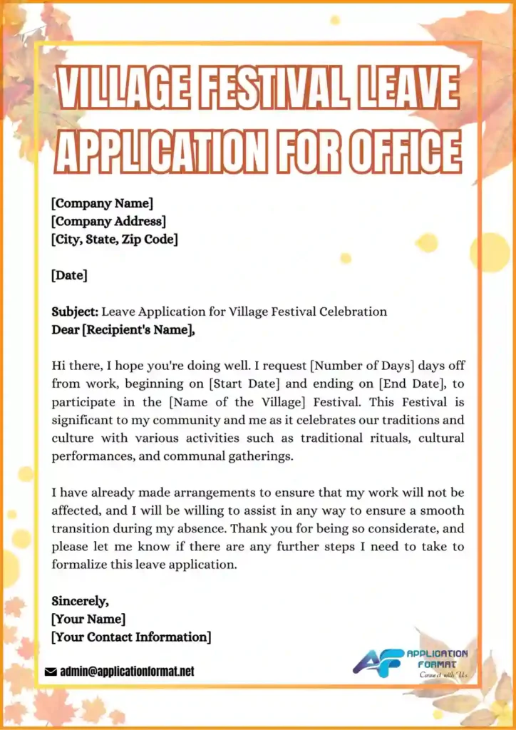 Leave application Letter for Village Festival