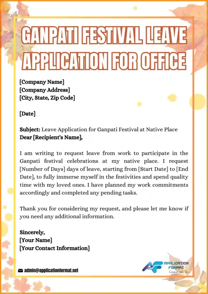 Leave application for Ganpati Festival at native place