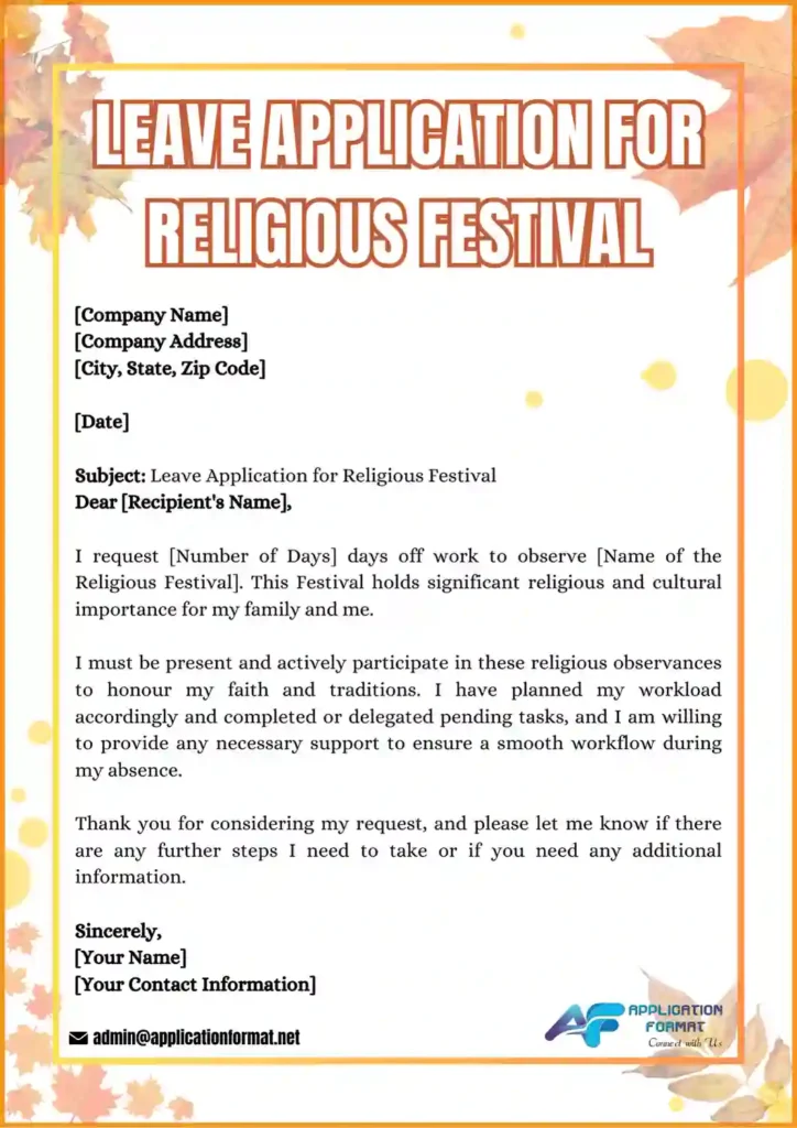 Leave application for Religious Festival
