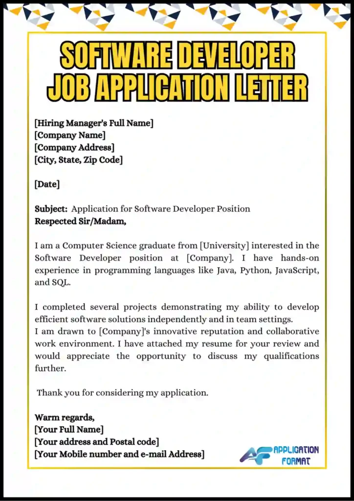 Software Developer Job Application Letter