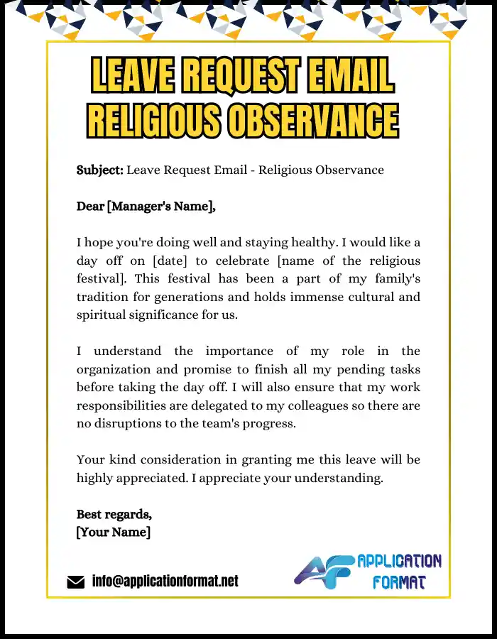LEAVE REQUEST EMAIL RELIGIOUS OBSERVANCE Leave Request Email to Manager – Religious Observance