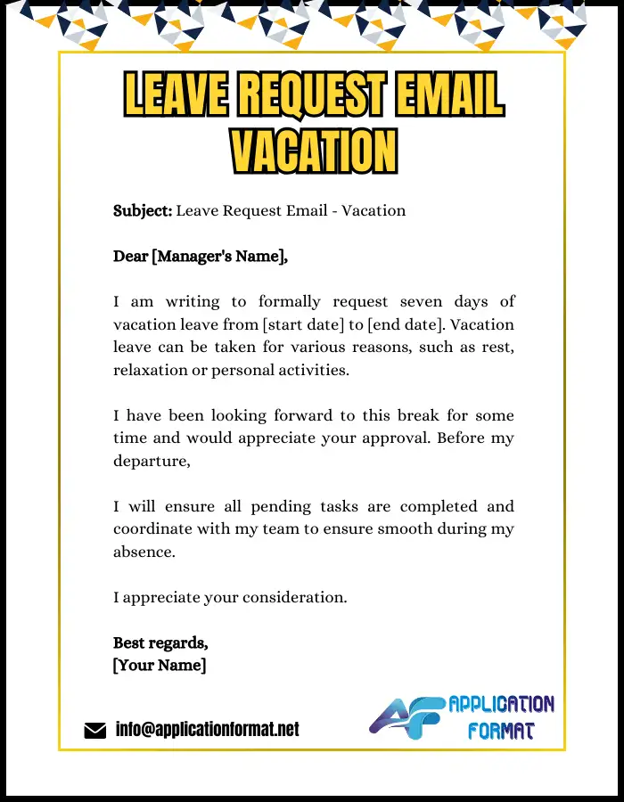 LEAVE REQUEST EMAIL VACATION Leave Request Email to Manager – Vacation